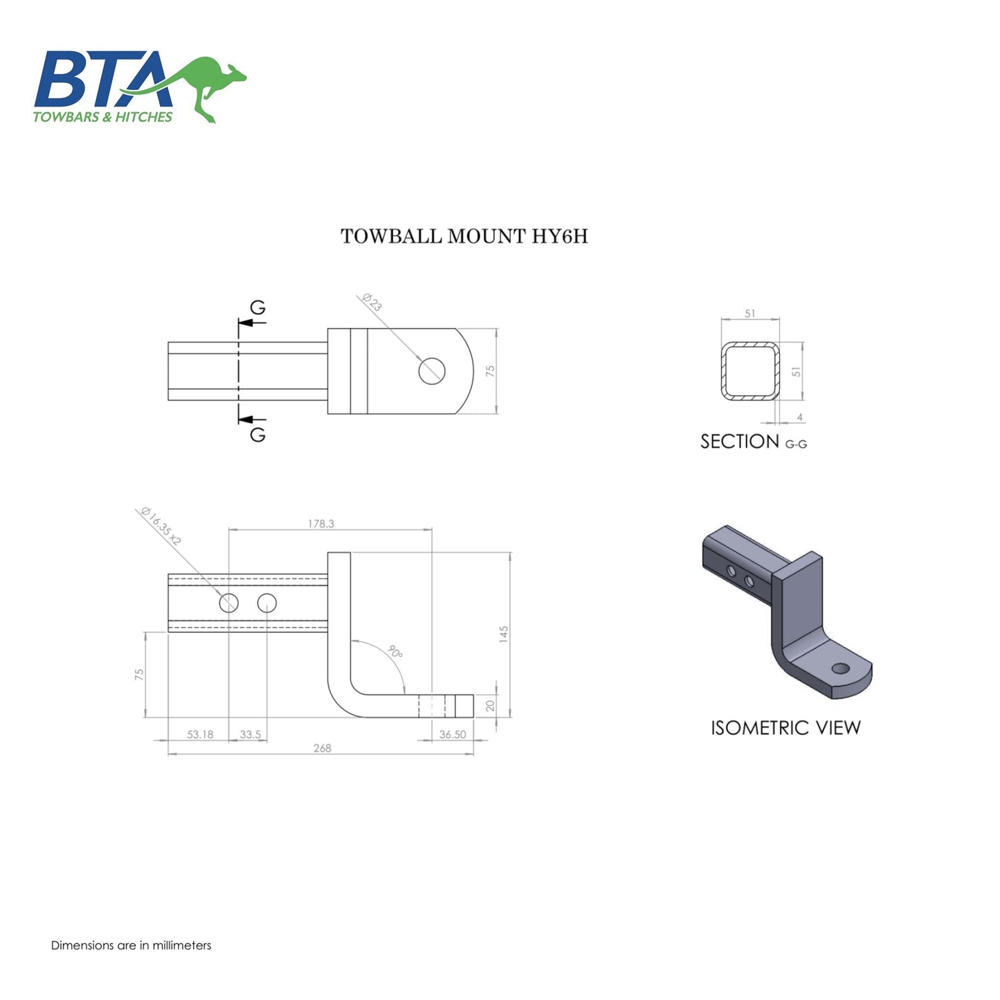 Short Towball Mount Raised - HY6H