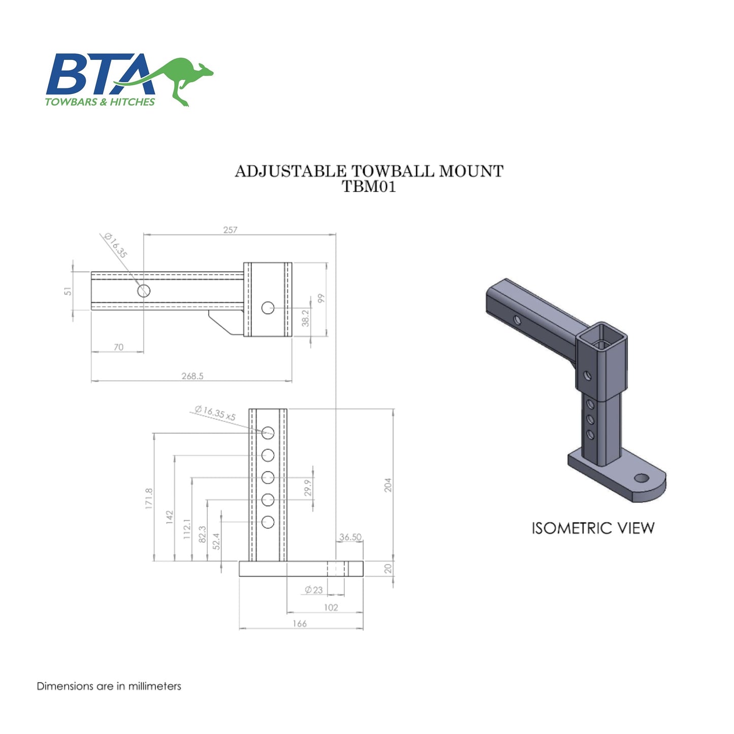 3.5 Ton Adjustable Towball Mount – TBM01